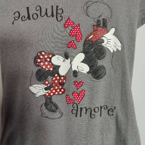Disney Women's Mickey & Minnie Amore T-shirt, Grey, Size M - Picture 3 of 12